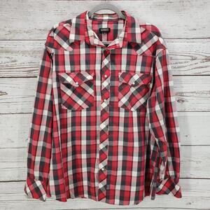 Gioberti Men's Red Plaid Pearl Snap Buttons Long Sleeve Shirt Size XL